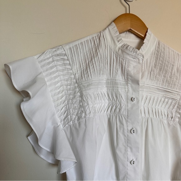 DVF Zoe Pleated Bodice Relaxed Fit Cotton Blouse White 2 - Picture 5 of 11